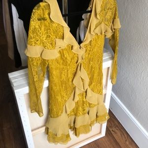 For Love and Lemons lace ruffle mini dress.